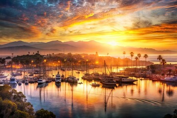 Santa Barbara Harbor Summer Sunset Double Exposure - California Coastline