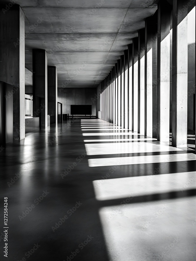 Poster Modern architectural interior with abstract light and shadow patterns : Generative AI