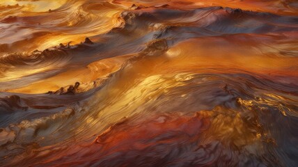 Abstract Golden Hues of a Fluid Landscape Swirling, textured, and richly colored organic forms create a mesmerizing visual experience