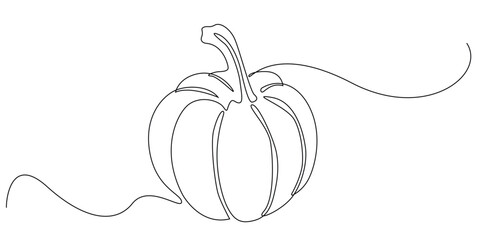 one continuous line pumpkin.one simple line drawing of pumpkin.single line vector illustration.isolated white background
