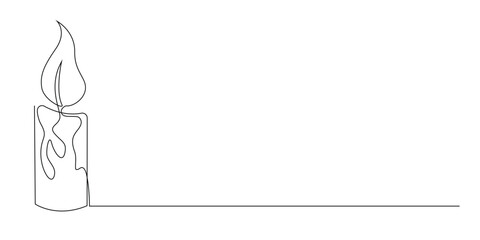 one continuous line of candles.one simple line drawing of small burning candles.single line vector illustration.isolated white background