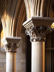 Architectural Details of a Historical Column with Decorative Capitals : Generative AI