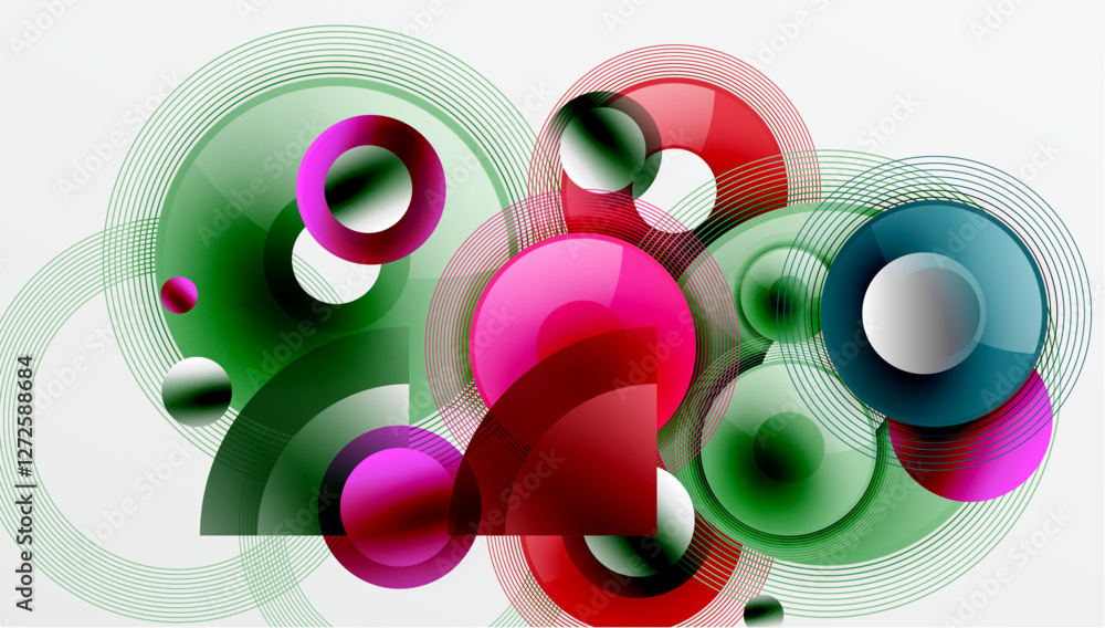 Aufkleber Abstract composition of overlapping circles with smooth gradients and transparency effects. Clean and modern design emphasizing depth, symmetry, and a minimal aesthetic