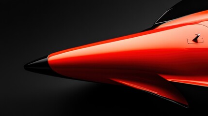 Sleek red aircraft design featuring aerodynamic pointed nose against a dark background for aviation enthusiasts