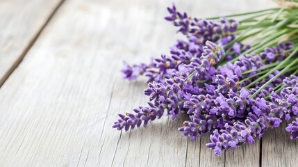Fototapeta premium Fresh Lavender Flowers Bunch on Rustic Wooden Table with Natural Light : Generative AI