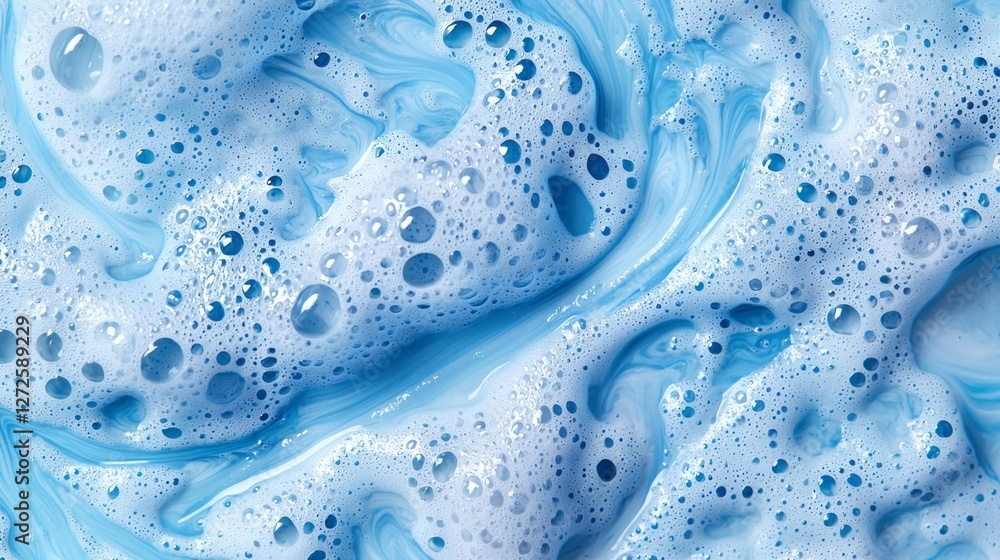 Poster lush swirls of bright blue soap foam dance together, forming a captivating visual tapestry of bubble