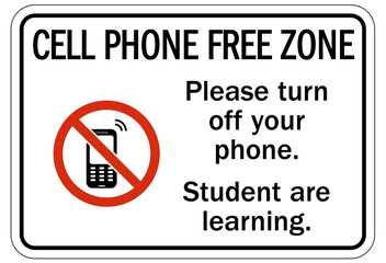 No cellular phone allowed sign cell phone fee zone please turn off your phone. Student are learning