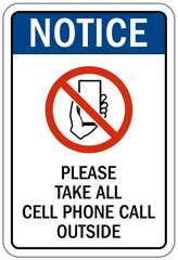 Obraz premium No cellular phone allowed sign please take all cell phone call outside