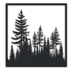 Obraz premium A minimal design of a forest silhouette inside a square frame, symbolizing conservation