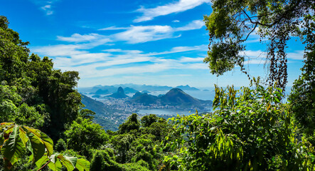 Rio de Janeiro, RJ, Brazil, 02/12/2025 - Sugar Loaf and Corcovado Mountains viewed from Mesa do Imperador, Emperor's Table, inside Tijuca Forest National Park