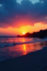 Obraz premium Soft focus of a sunset with blurry orange and blue lights on the horizon, calming atmosphere, atmospheric effects