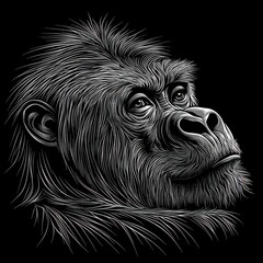 Detailed illustration of a thoughtful gorilla.