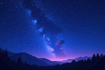 Fototapeta premium Star-filled evening sky in deep blues and purples, astronomy, constellations, blues