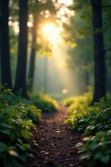 Fototapeta premium Soft focus grey bokeh in a quiet forest at dawn, peaceful, foliage, calm