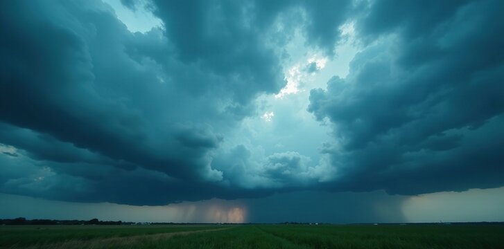 Storm clouds advance slowly towards the viewer, forecast, forecasted