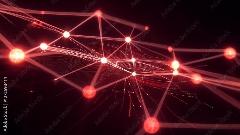 Poster abstract red network design with glowing lines and dots for technology and connectivity