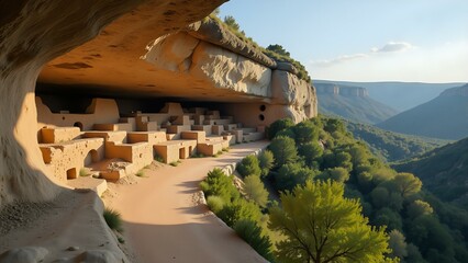 A close-up of a kiva wall with vibrant yucca brushstrokes, revealing ancient Ancestral Puebloan artwork, amidst Mesa Verde cliff dwellings' re-plastering process.