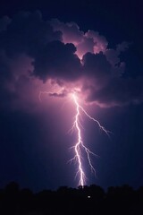 Incredible thunderstorm with dark clouds and lightning bolts illuminating sky, nature, incredible, clouds