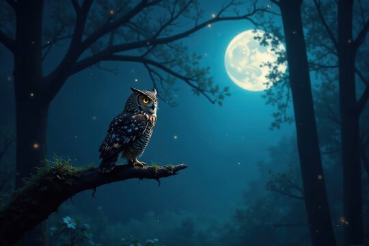 In the stillness of the night, an Owl's soft hooting echoes through the forest, sonic, night