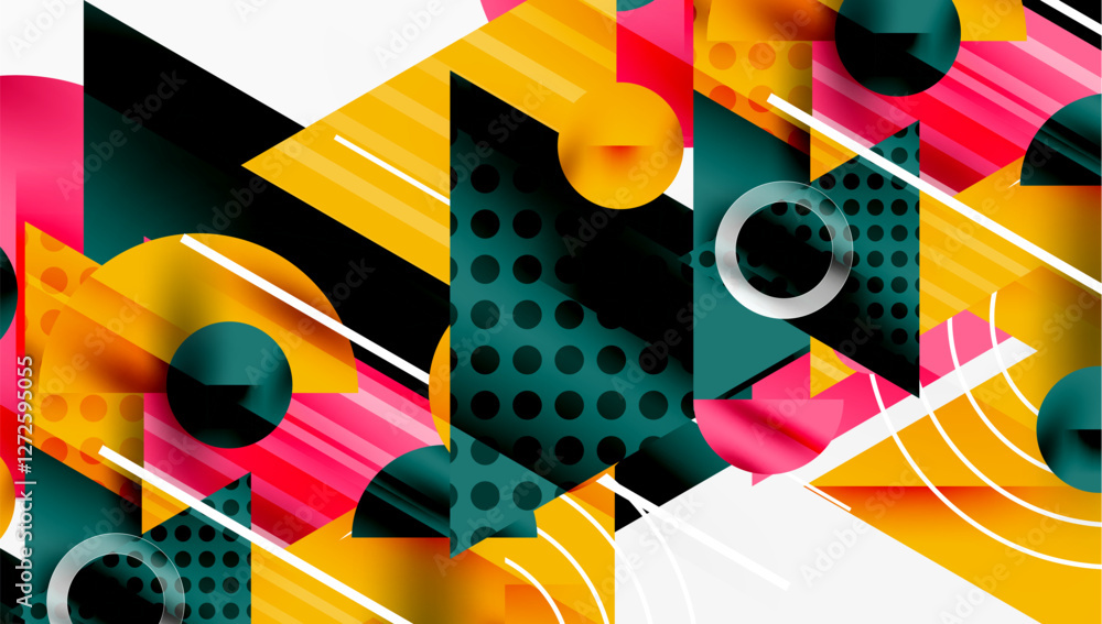 Poster Sleek abstract background - layered triangles with vibrant gradient tones. Semi-transparent shapes add depth and contemporary aesthetic