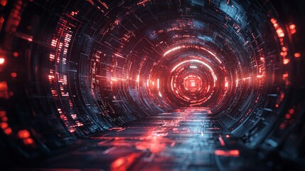 Obraz premium Futuristic Red And Blue Neon Tunnel Digital Artwork