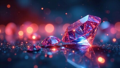 Inner world of colorful diamonds reflected in glass, sparkles, treasure