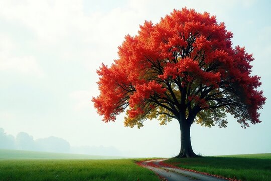 Baum auf der Stra?e in d?mmrigen Wetterbedingungen, baum, schatten