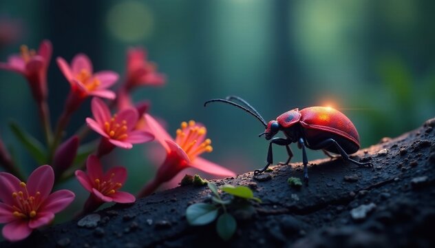 Insects and flowers in the forest, focusing on Dalung uloi lantern bug, dalung uloi, flower