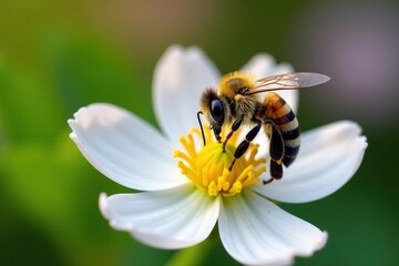Bee collecting nectar from small leaved lime flower, pollination, delicate petals