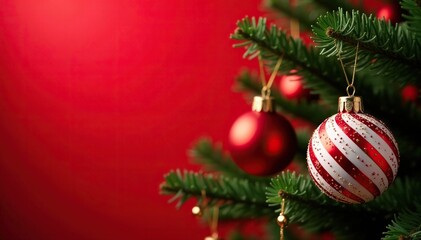 Red and white striped snowflake ornaments against a bold bright red Christmas tree, bright, snowflake, Christmas