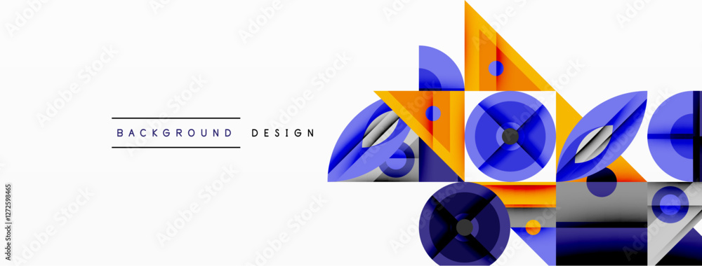 Aufkleber Geometric abstract composition with intersecting shapes, circles, triangles, and gradients, blending vibrant colors and dynamic contrasts to create a modern, futuristic visual design