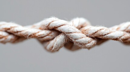 Close-up of knotted rope, textured detail, neutral background, for design