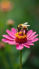 Bee lands on colorful flower with pollen basket full, bees, botanical