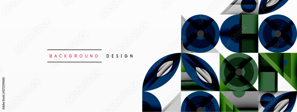 Aufkleber Geometric abstract composition with intersecting shapes, circles, triangles, and gradients, blending vibrant colors and dynamic contrasts to create a modern, futuristic visual design