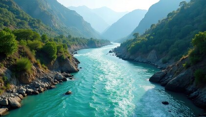 Obraz premium Bhagirathi and Alakna Rivers merging into the Ganges, flowingwater, nature, confluence