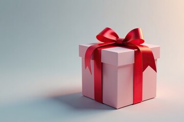 Obraz premium Big gift box with shiny red ribbon tied around it, gift idea, shiny, birthday