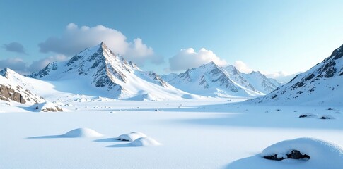 Snowy tundra landscape with mountains in the background, nature, tundra, cold climate