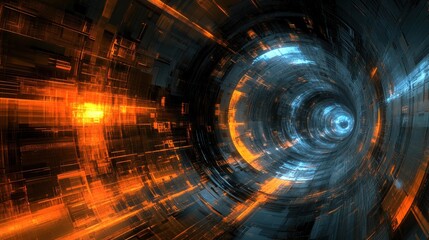 Fototapeta premium Abstract Digital Tunnel Orange And Blue Hues