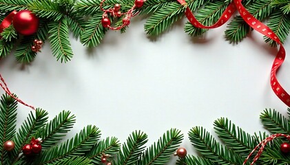 Red and green striped garlands on fir branches, holiday decorations, garland
