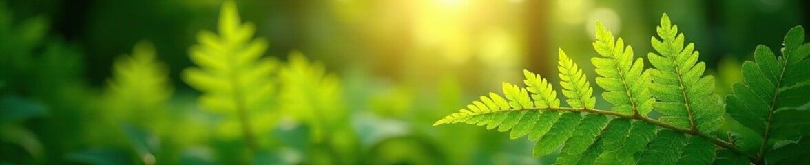 Fern fronds in morning sun casting dappled shadows, leafy plants, fern