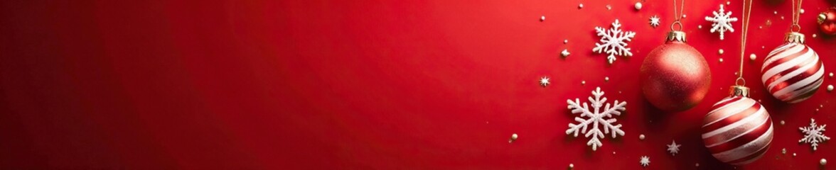 Red and white striped snowflake ornaments against a bold bright red Christmas tree, striped, tree