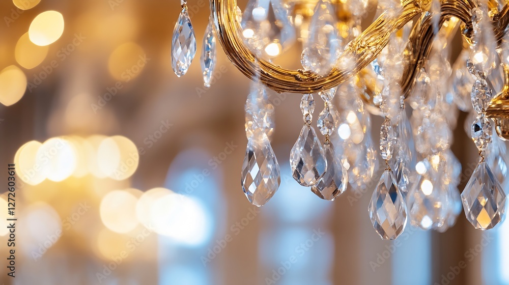 Leinwandbilder elegant chandelier with crystal drops sparkling in soft ambient light : generative ai