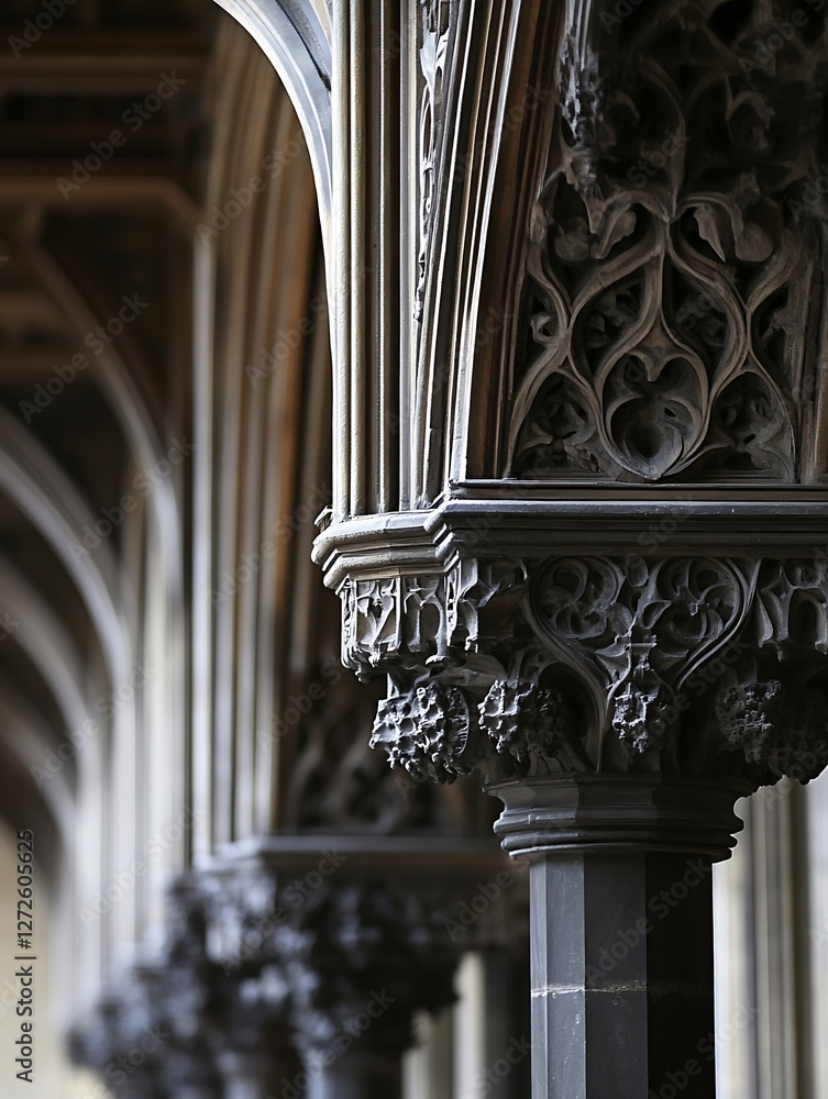 Poster intricate gothic architecture showcasing stunning column designs and craftsmanship : generative ai