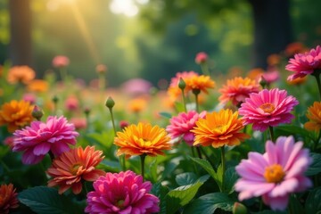 Fototapeta premium Vibrant blooms in a lush garden bursting with color , flowers, spring