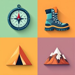 "Stylish Camping and Hiking Gear Icons"