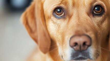 Close up of a golden retriever dog looking directly at the camera : Generative AI