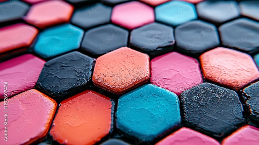 Aufkleber iridescent hexagon tiles abstract geometric pattern background