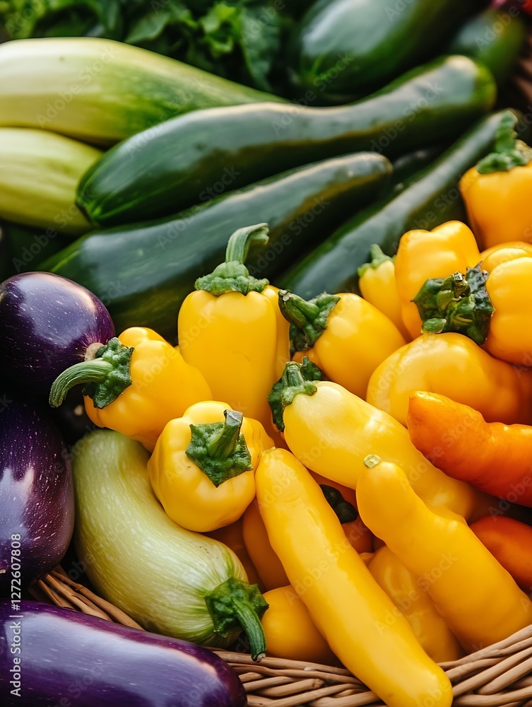 Aufkleber fresh harvest of colorful vegetables in a rustic basket displaying natural produce : generative ai
