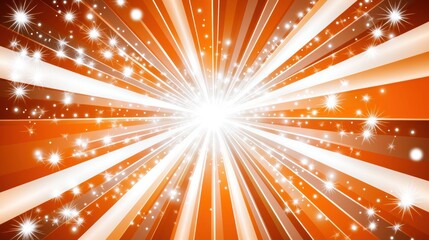 Radiant Orange Light Burst with Sparkling Stars Creating an Energetic Abstract Background
