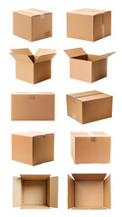 PNG cardboard parcel box design element set, transparent background